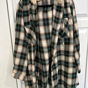 Plaid Hoodie Jacket Long Green 4x